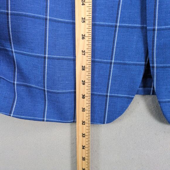 Alan Flusser Linen Blend Blue Plaid Sports Coat Men's 44R Blazer Jacket Tweed - Picture 9 of 10